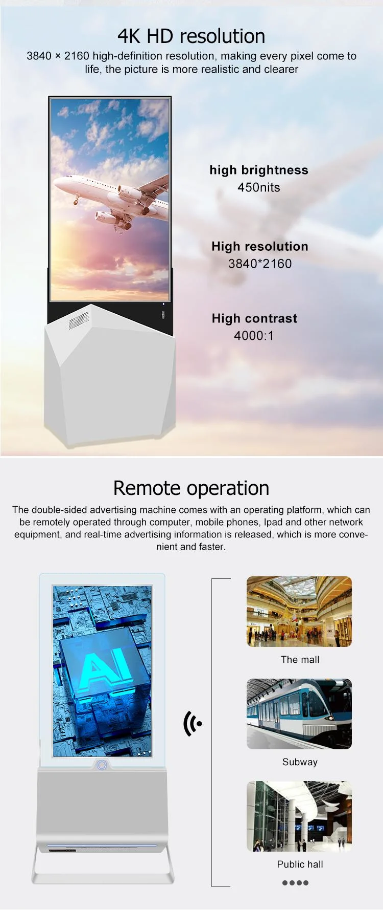 43 55 Inch Double Sided LCD Transparent Display Ultra Thin Kiosk